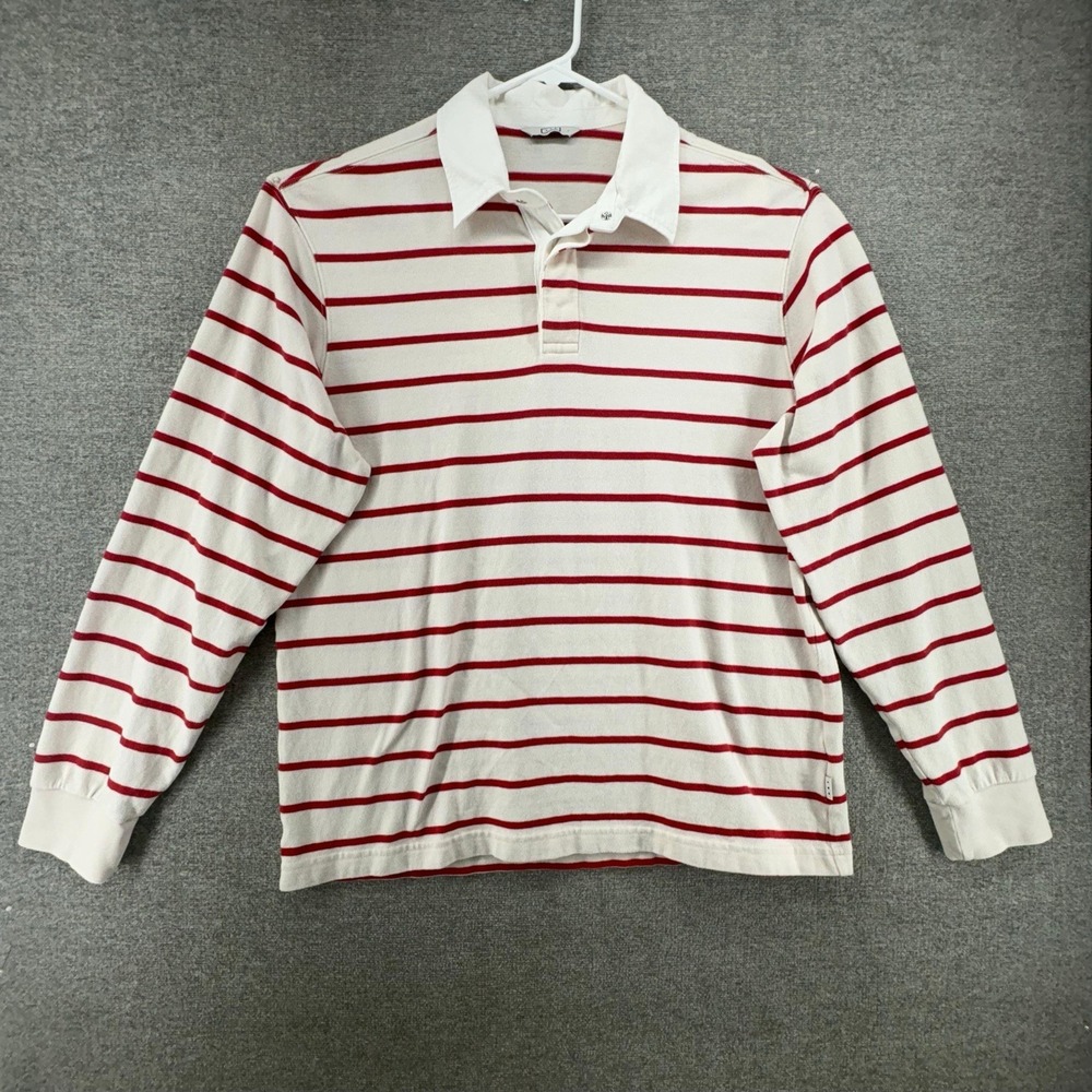 AYR Rugby Polo Shirt Men Size Large Red Striped Long Sleeve 100% Cotton